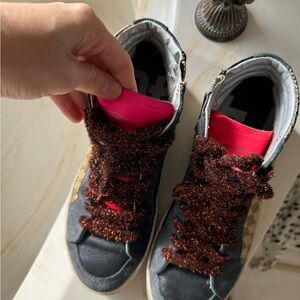P448 High-Top Sneakers with Glittery Brown Laces